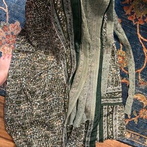 Green and Brown Patterned 100% Silk Wrap Skirt
